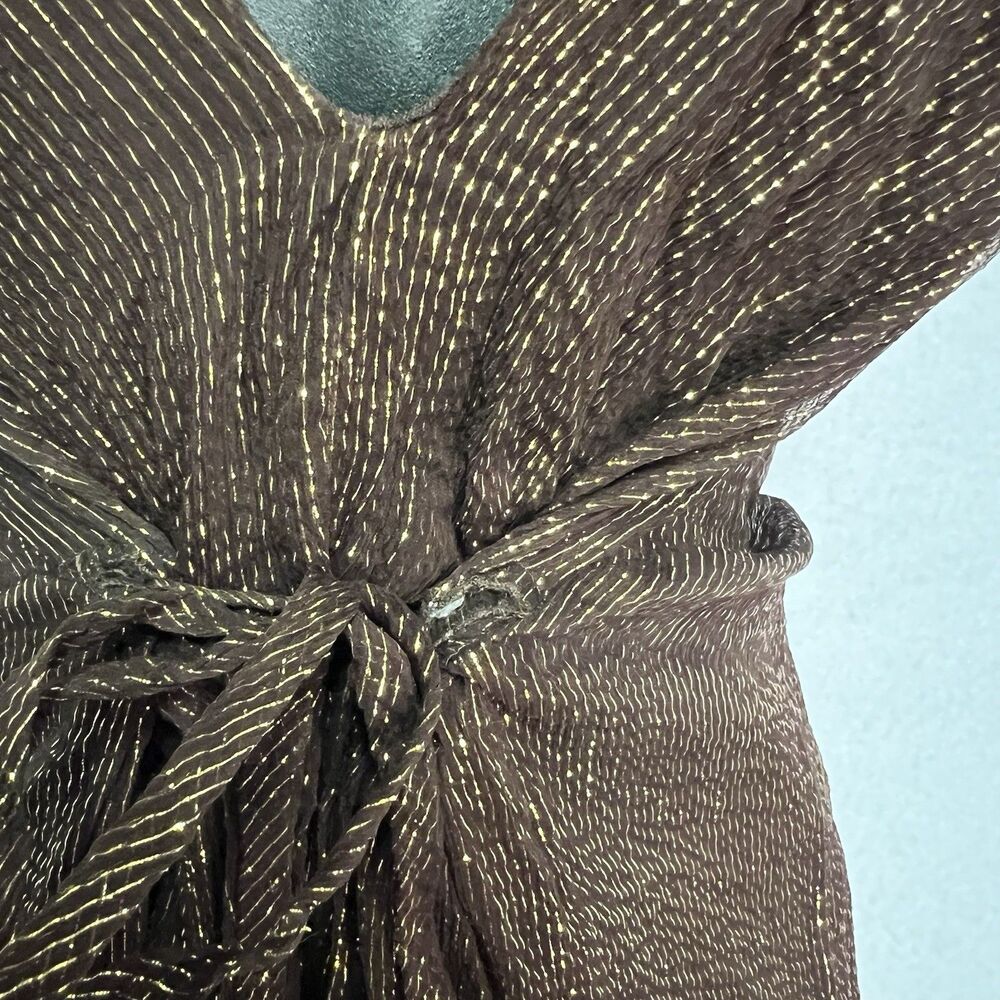 Nicole Miller Silk Lurex Brown Gold Plunge Handkerchief Dress 8 Y2K Fairy Boho - Picture 7 of 8